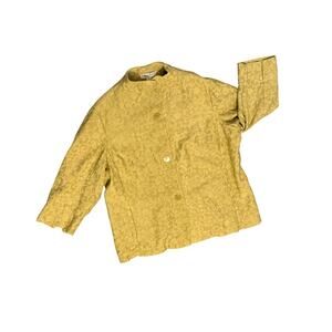 Coldwater Creek Textured Yellow Gold Button Front Top Mandarin Collar Size 1X